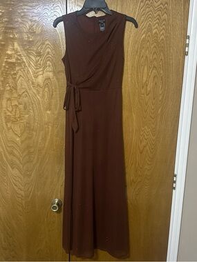 Alex Evenings Brown Sleeveless Tie-Waist Maxi Dress
